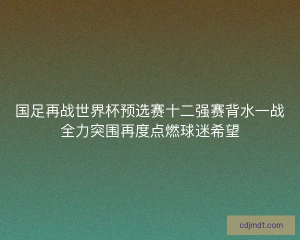 国足再战世界杯预选赛十二强赛背水一战全力突围再度点燃球迷希望 国足再战世界杯预选赛十二强赛背水一战全力突围再度点燃球迷希望